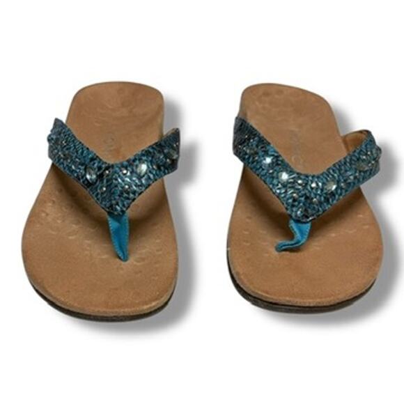 Vionic Lucia Rhinestone Snakeskin Print Thong Sandals – Size 7 Flip Flops - Picture 1 of 6
